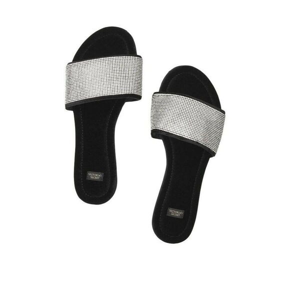 Victoria's Secret Velvet Slides Black Sz Large - Picture 2 of 2